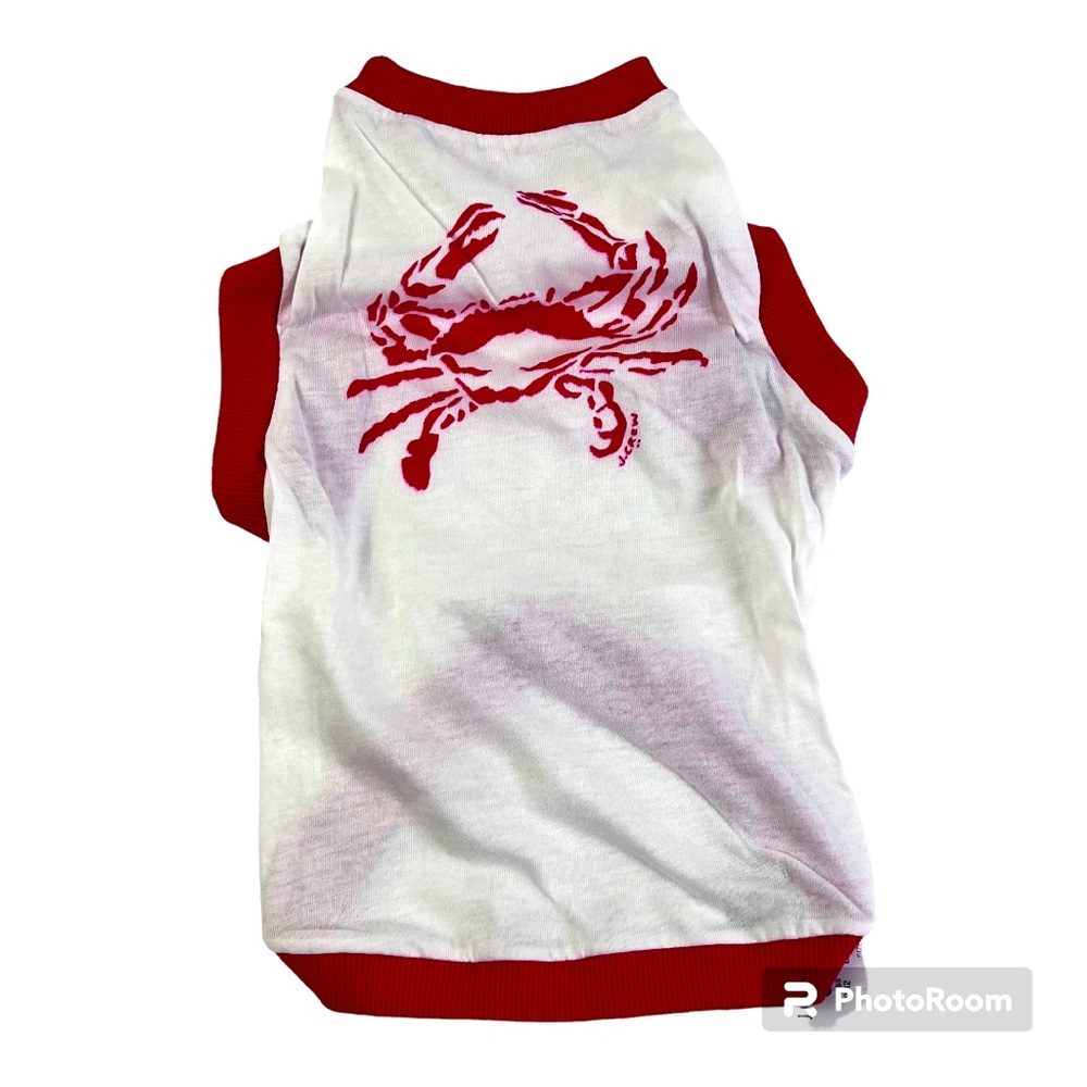 J Crew puppy‎ Dog shirt, sleeveless Pink-White crab shirt Size S NWT